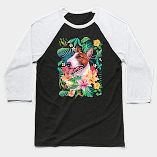 Tropical Red and White Bull Terrier Baseball T-Shirt